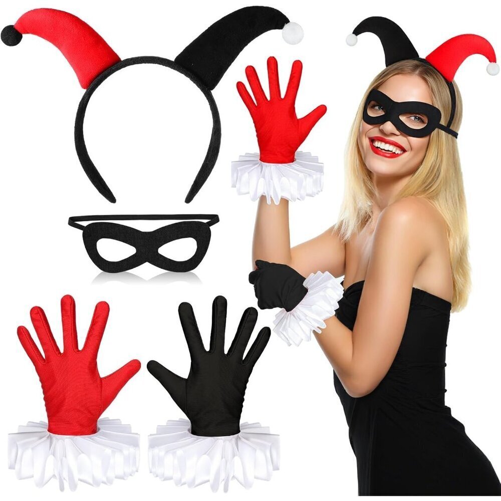 Halloween Joker Costume Set Women Accessories Gloves Mask Headband Party